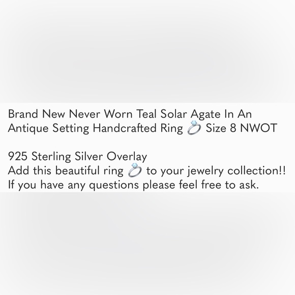 #232 Teal Solar Agate Handcrafted 💍 In An Antique Setting Size 8 NWOT - Picture 14 of 14